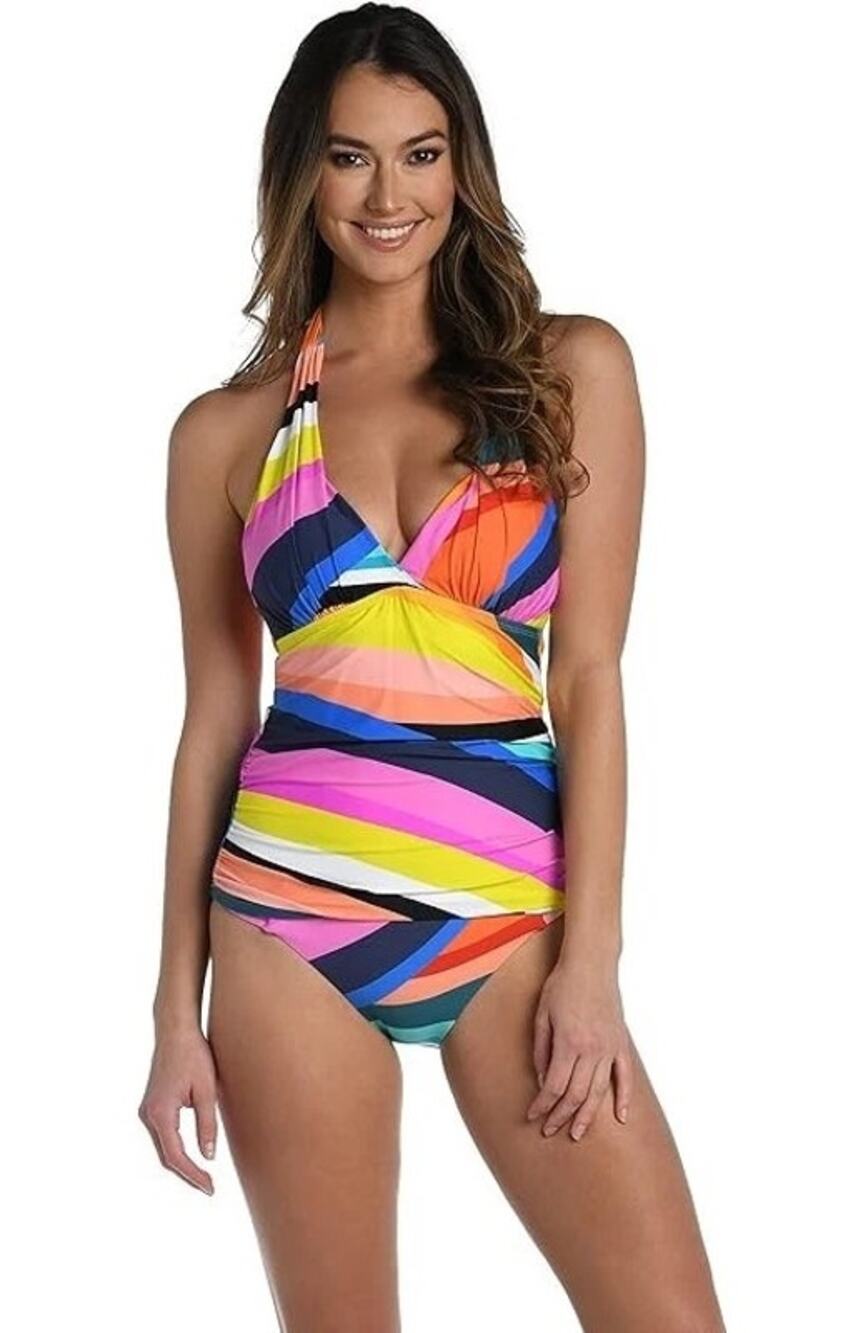 5013 NWT La Blanca Women's Standard Halter Tankini Top, Multi/Sunscape Size 4